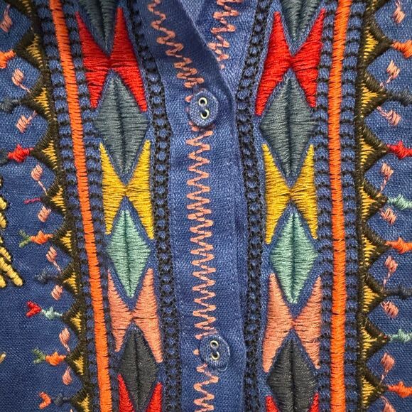 Johnny Was Biya Simmie Linen Animal Embroidered Blouse Size XL - Picture 5 of 8